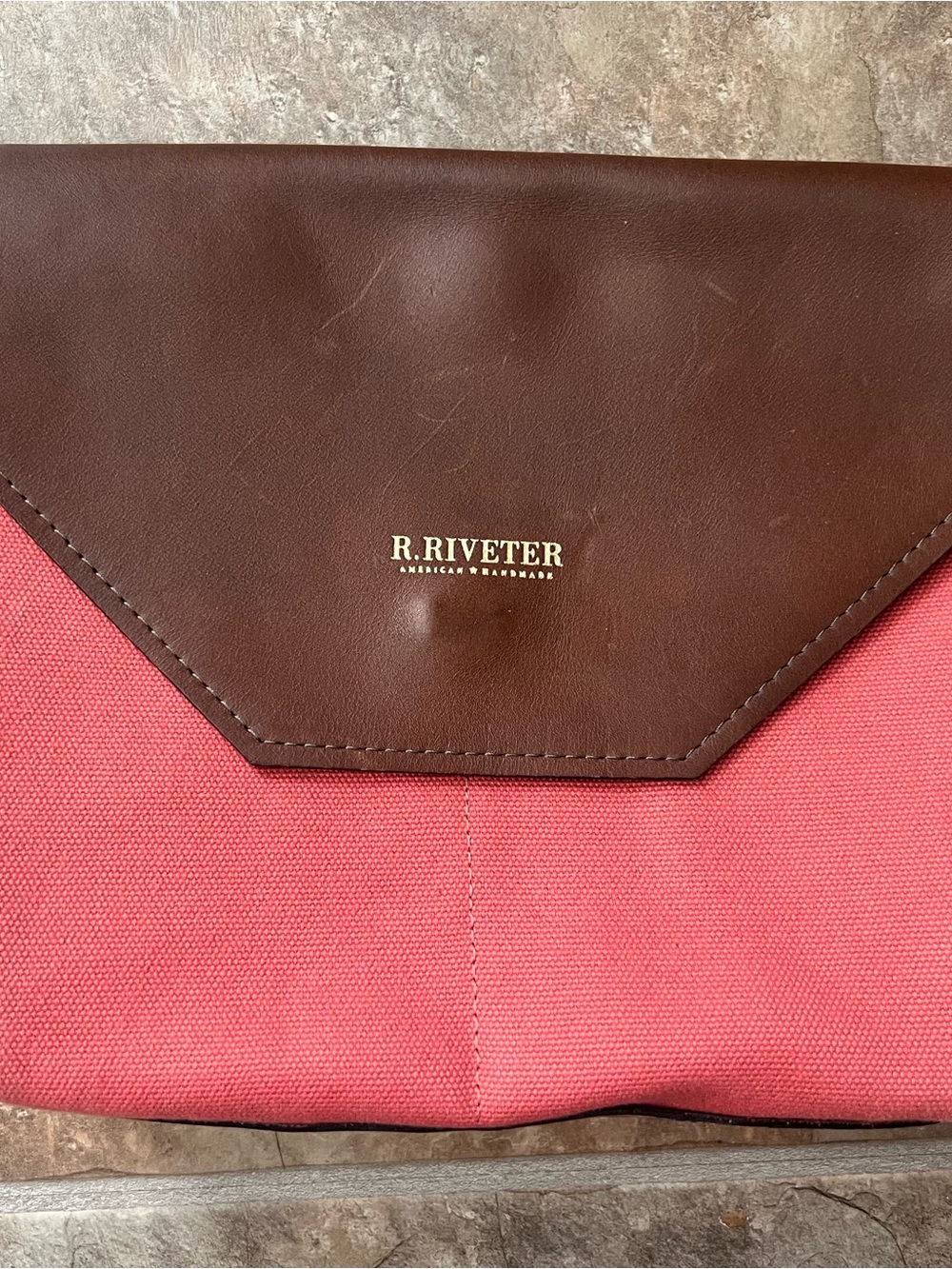 R.Riveter Peach Canvas & Brown Leather purse